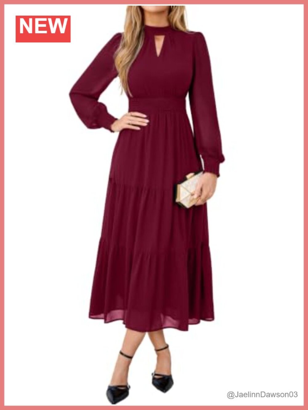 Chiffon Long Sleeve Maxi Dress Semi Formal Wedding Guest Dress